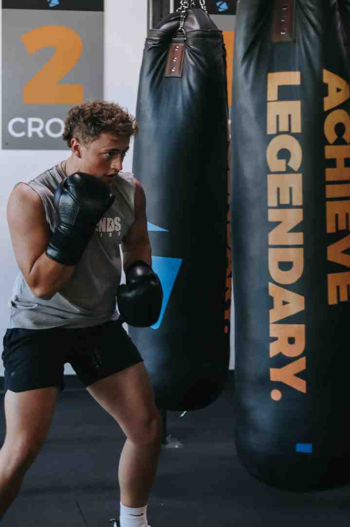 Member training on the heavy bag at Legends Boxing