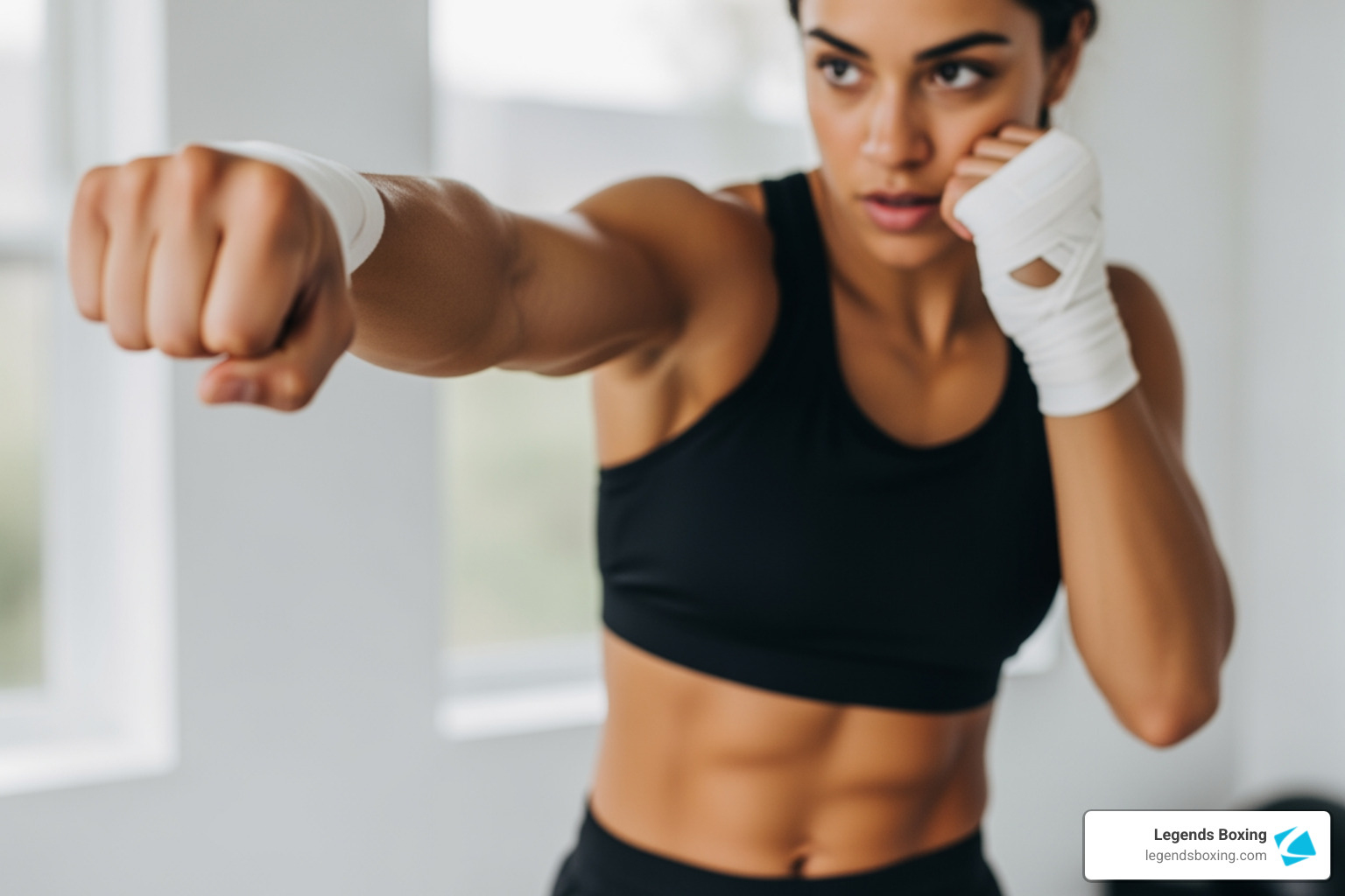Shadowboxing a jab — extend the arm fully and snap back to guard