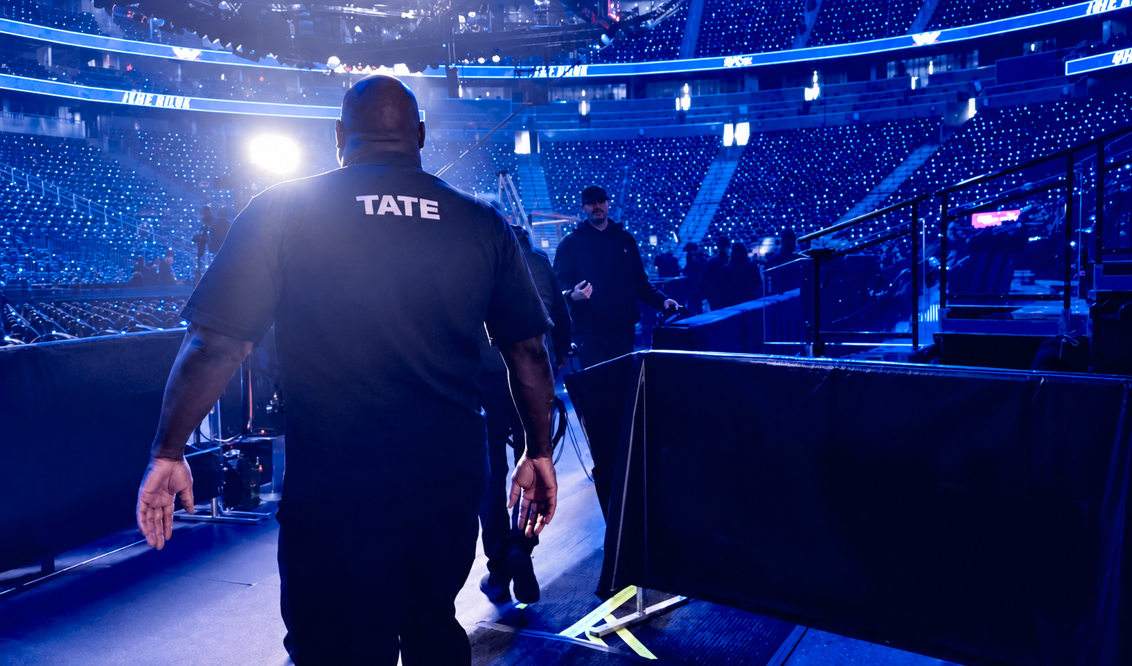 Professional cutman Brad Tate walking out into the arena